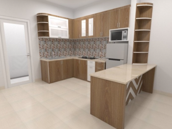 Kitchen set minimalis dengan meja kerja multifungsi